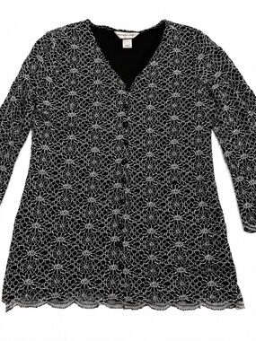 Christopher & Banks Black & White Lace Knit Top Women’s Small Sheer 3/4 Sleeves